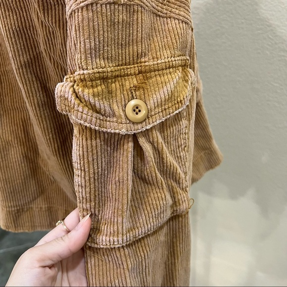 Free People Evelyn Corduroy Crop Boxy Jacket Cognac Sz S Boho Biker Grunge EUC - Picture 4 of 12